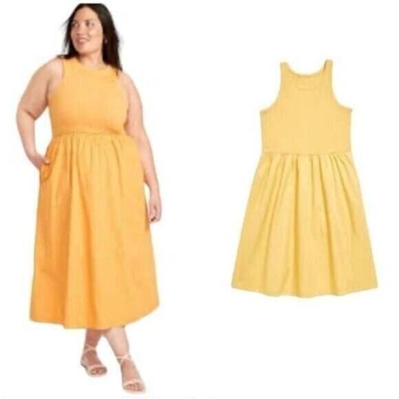 Old Navy Maxi‎ Dress 3X Cottagecore Balletcore Bohemian Peasant Beachy Yellow - Picture 3 of 13